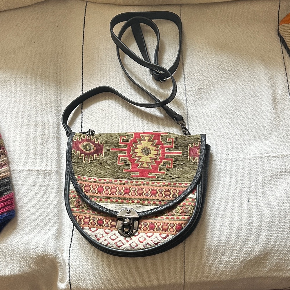 Tribal Patterned Crossbody Bag - Olive and Red